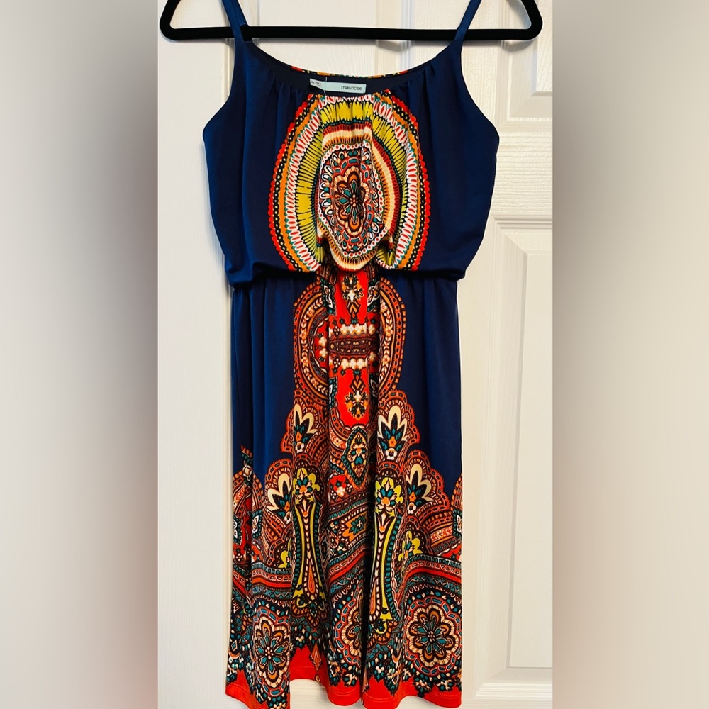 Maurice’s Blue and Red Paisley Print Spaghetti Strap Dress. Size XS.